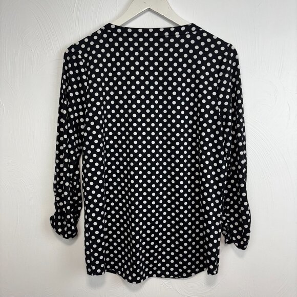 Polka Dot Blouse Verve Ami Button VNeck Lightweight Career Business Black Shirt - Picture 5 of 5